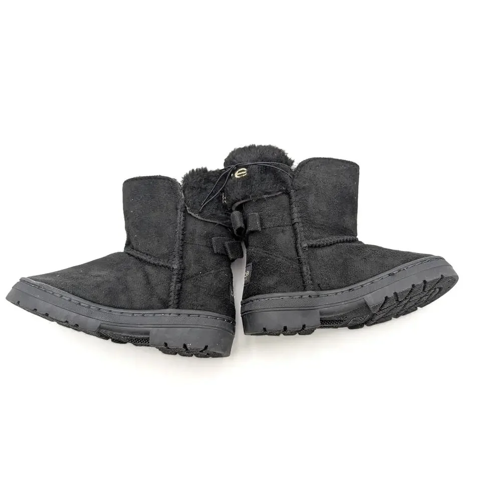 Bebe Bow Shaft Faux Shearling Lined Winter Boots Kids' Black Size US9 EU25